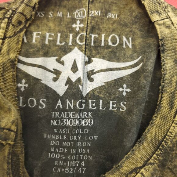 Affliction Dead Or Alive Shirt Men's XL Brown Copper Crewneck Beaded Rockabilly - Picture 5 of 12